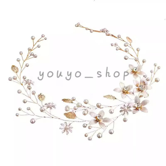 ヘッドドレス ウェディング ヘアアクセサリー 小枝 花 ブライダル 髪飾り 花嫁 カチューシャ ヘアピン パール 結婚式 3枚目の画像