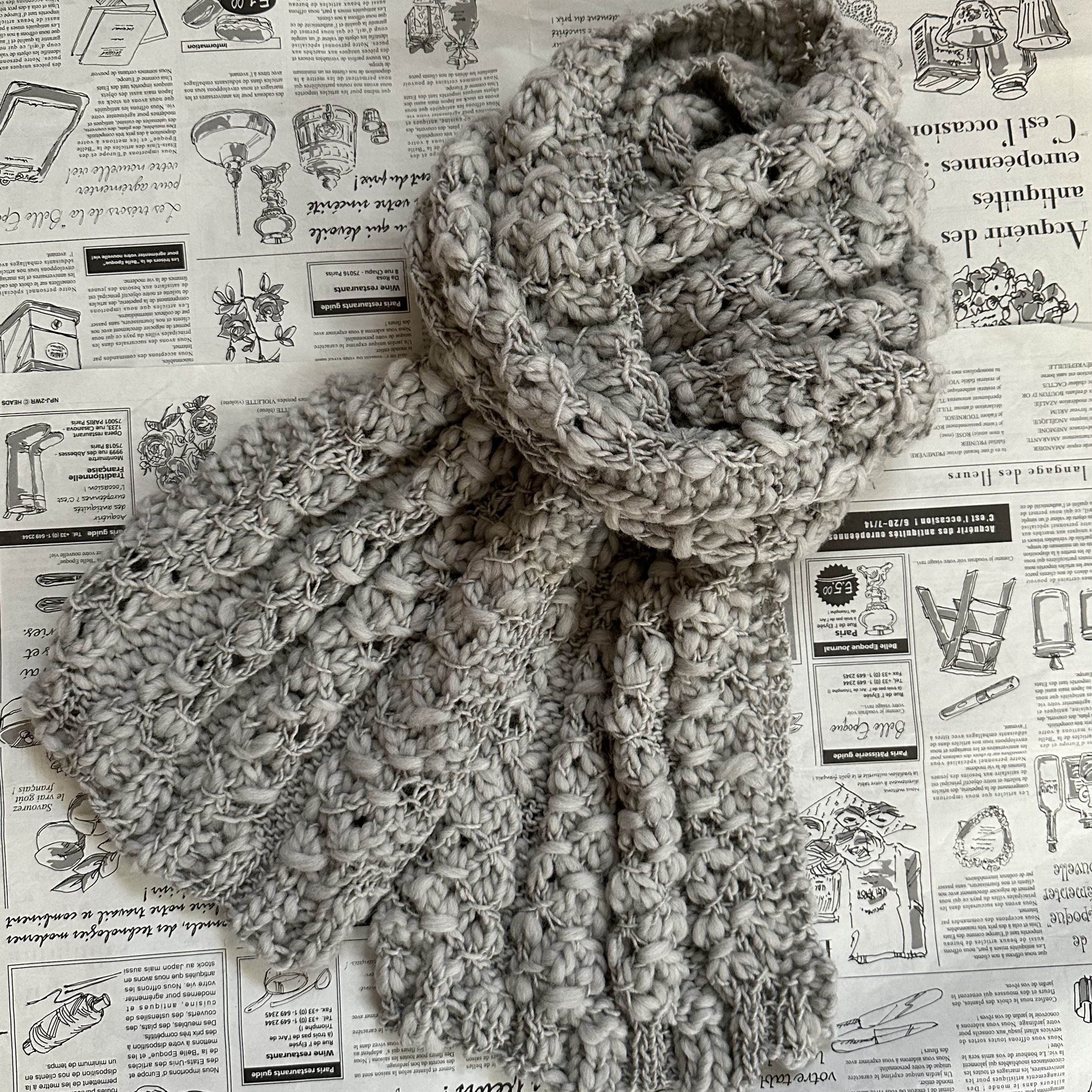 スラブヤーンのマフラー・grey