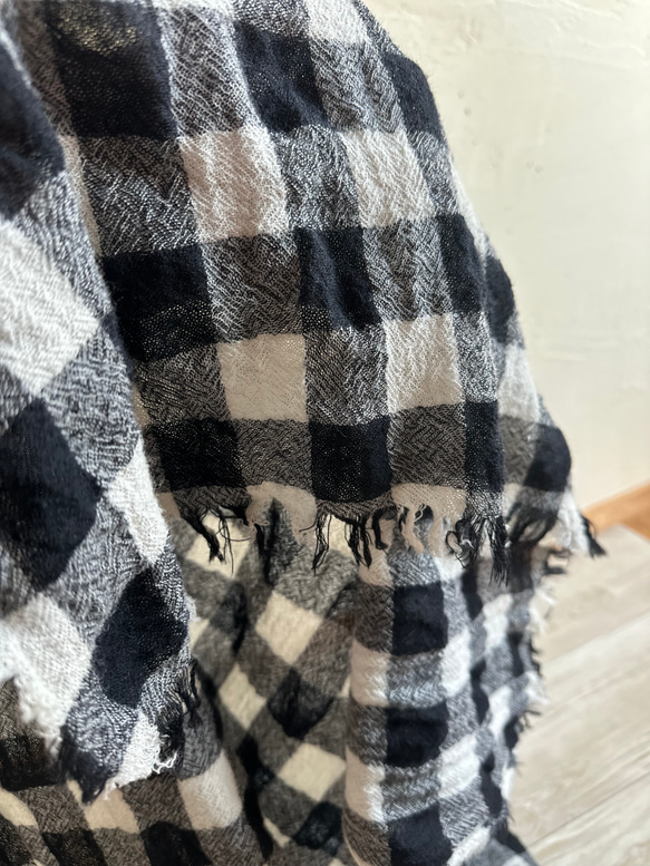 ＊　ウールガーゼ　大判ストールマフラー（ブロックチェック）＊ 6枚目の画像