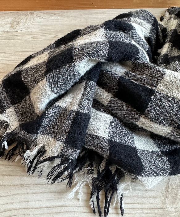 ＊　ウールガーゼ　大判ストールマフラー（ブロックチェック）＊ 5枚目の画像