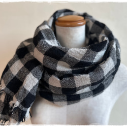 ＊　ウールガーゼ　大判ストールマフラー（ブロックチェック）＊ 2枚目の画像