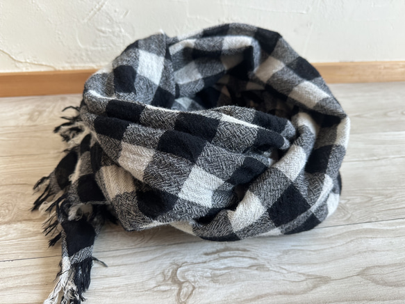 ＊　ウールガーゼ　大判ストールマフラー（ブロックチェック）＊ 3枚目の画像