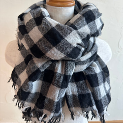 ＊　ウールガーゼ　大判ストールマフラー（ブロックチェック）＊ 4枚目の画像
