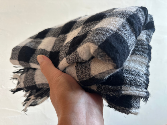 ＊　ウールガーゼ　大判ストールマフラー（ブロックチェック）＊ 9枚目の画像