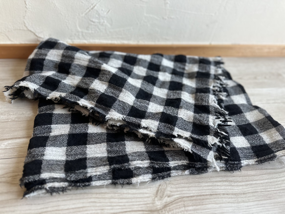 ＊　ウールガーゼ　大判ストールマフラー（ブロックチェック）＊ 7枚目の画像