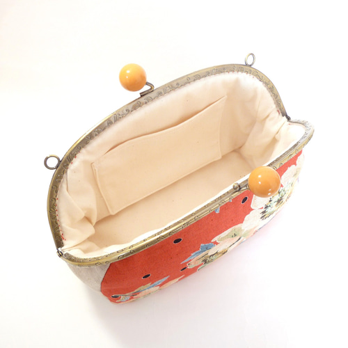 あめ玉 がま口 ショルダーバッグ 花柄 赤系 ポシェット