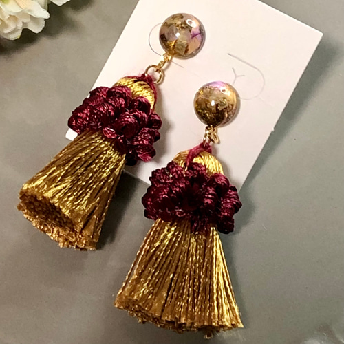 ハロウィン タッセル ピアス ハンドメイド レジン 秋 ラブラドライト