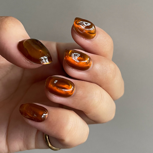 オレンジブラウンキャンディー ミラーニュアンスネイルチップ ネイル