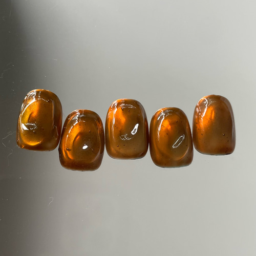 ネイルチップ ブラウン ニュアンス オレンジ ちゅるん オーダーネイル 再販⁎⋆*﻿ネイルチップ No.22 オレンジブラウンの大人ニュアンスネイル