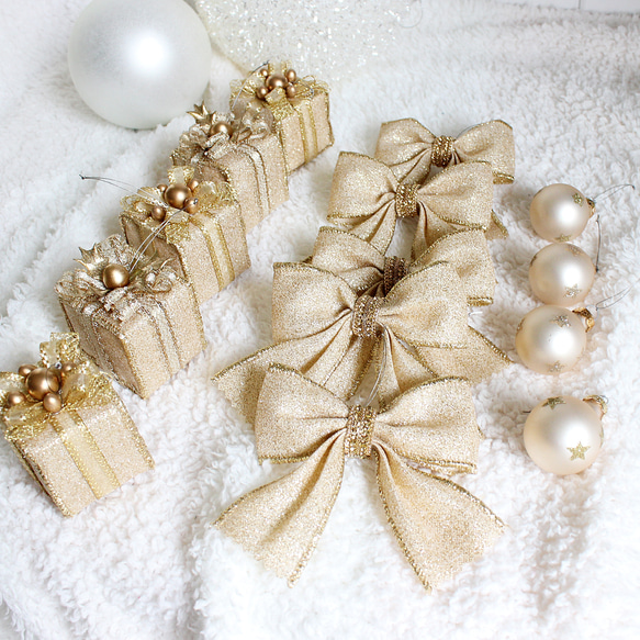 オーナメントセット キラキラゴールド リボン オーナメント プレゼント
