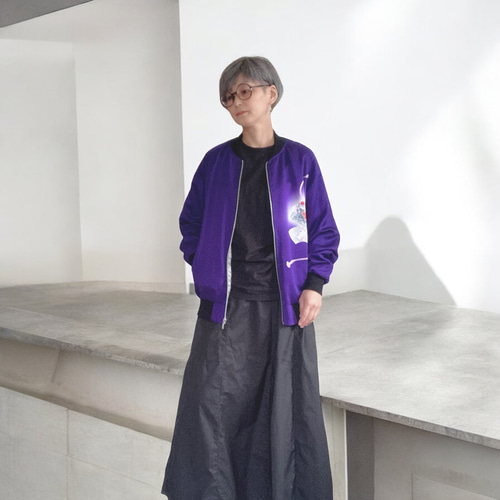 ユニセックス着物リメイクブルゾン 花束柄 - Mサイズ 和柄 日本製 一点