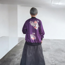 着物リメイク82番　大輪乱菊パープル　リバーシブルブルゾン 8c88686be0cf1422b39d82c40d09f6
