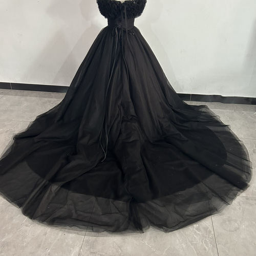 オフショルダー黒カラードレス カラードレス ブラック オフショルダー プリンセスドレス 結婚式