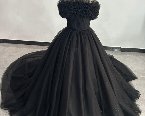 オフショルダー黒カラードレス オフショルダー Aラインドレス ブラック（W274BK）