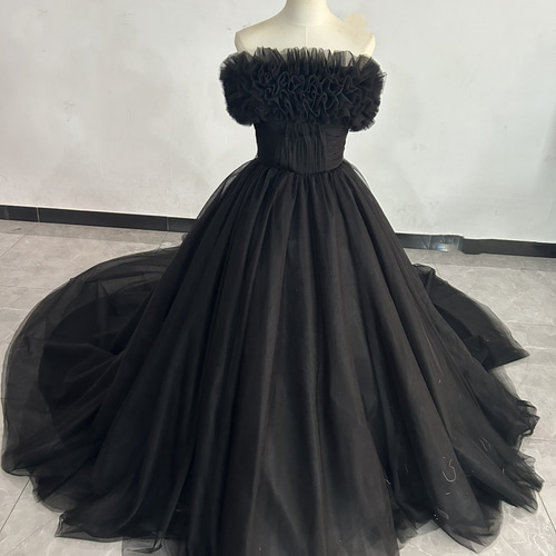 送料無料！カラードレス 黒 3waysドレス 取り外しオフショルダー 結婚