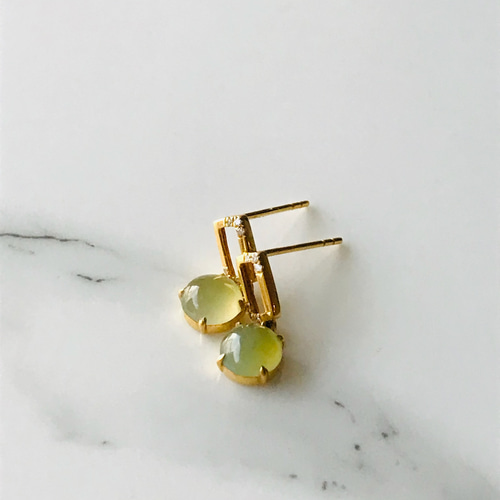 P1750-001】翡翠 ピアス ミャンマー産 氷翡翠 18k ダイヤモンド