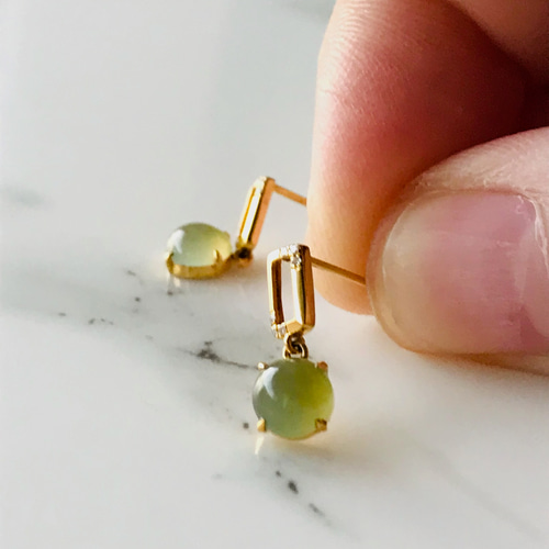 P1750-001】翡翠 ピアス ミャンマー産 氷翡翠 18k ダイヤモンド