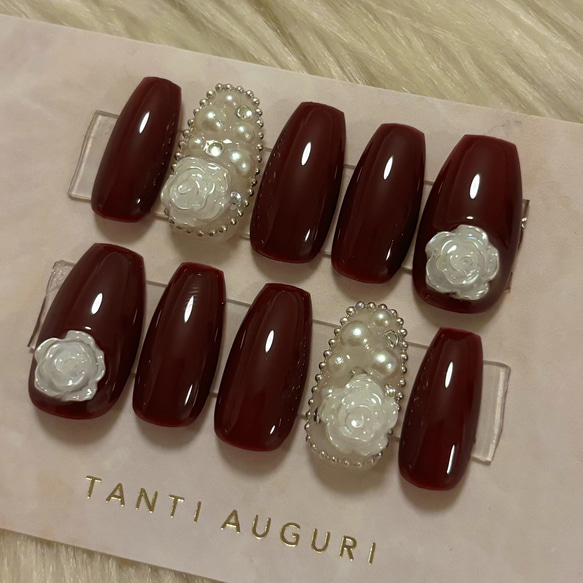 ブラウンレッドローズジェルネイルチップ ネイルチップ（つけ爪） Yuri