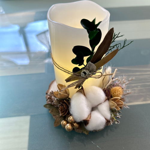 コットンフラワー切り株 キャンドル＆キャンドルホルダー インテリア