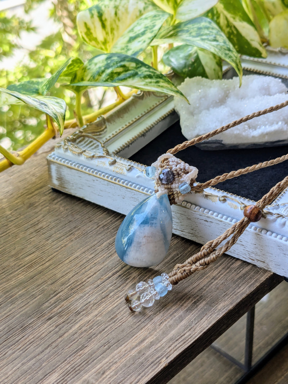 ヒヤン♪アクアマリンの天然石マクラメ編みネックレス♪♪♪ アクアマリン マクラメ編み ネックレス ヒヤン♪アクアマリンの天然石