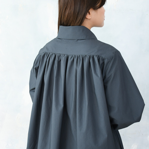 完全一点物】タックギャザーワンピース（チャコールグレー