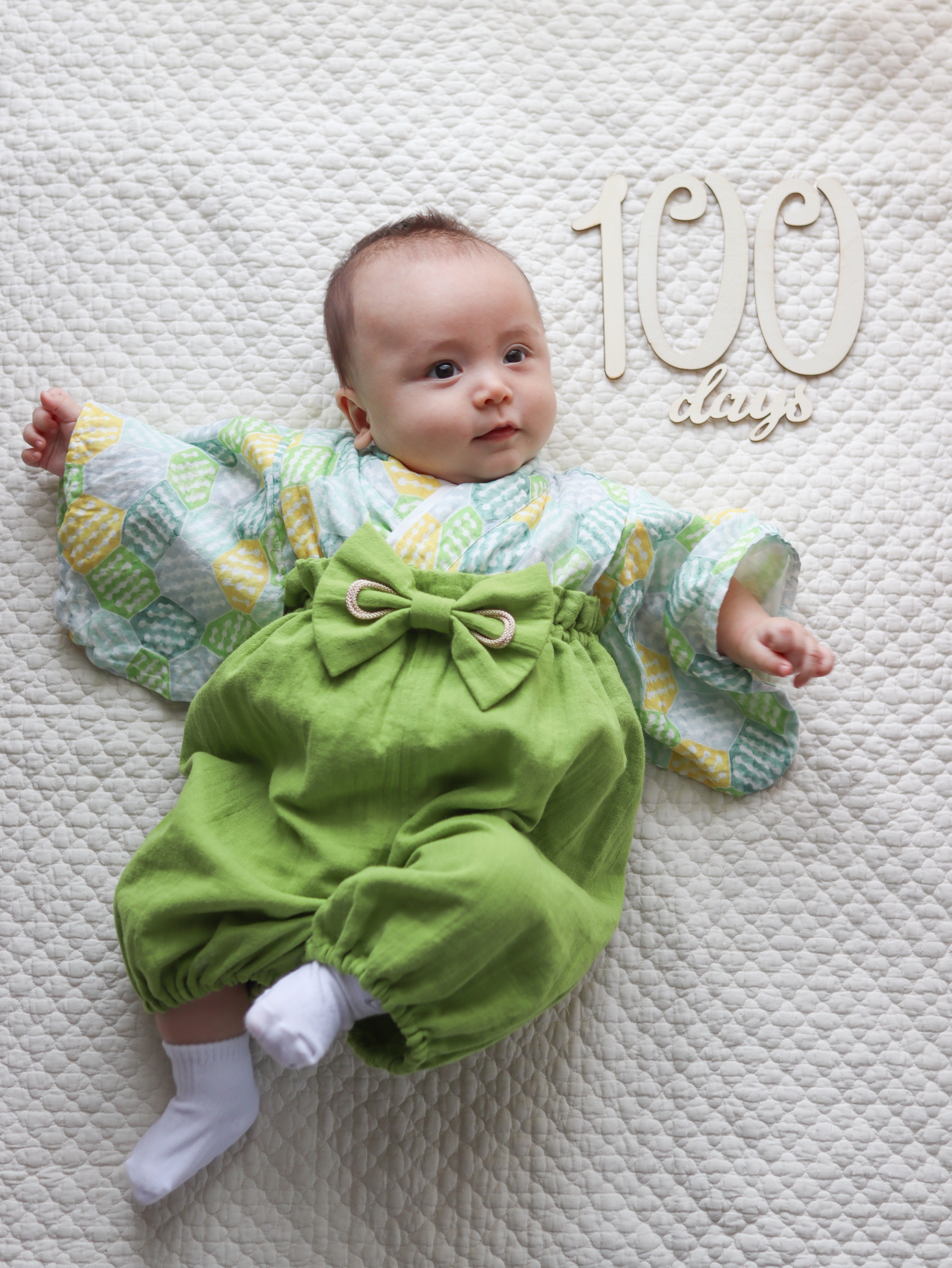 ⭐︎新作⭐︎ふんわりガーゼのベビー袴［puzzle×フレッシュグリーン］ お食い初め｜子どもの日｜100日祝い