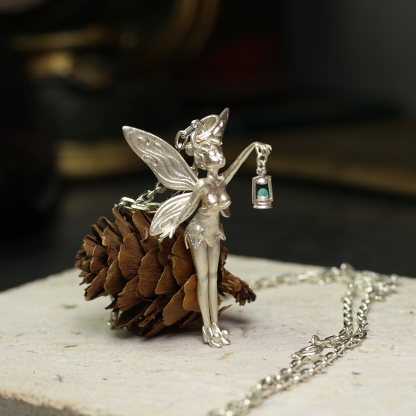 オリジナルスターリングシルバーピクシーペンダント少女ケルブ翼