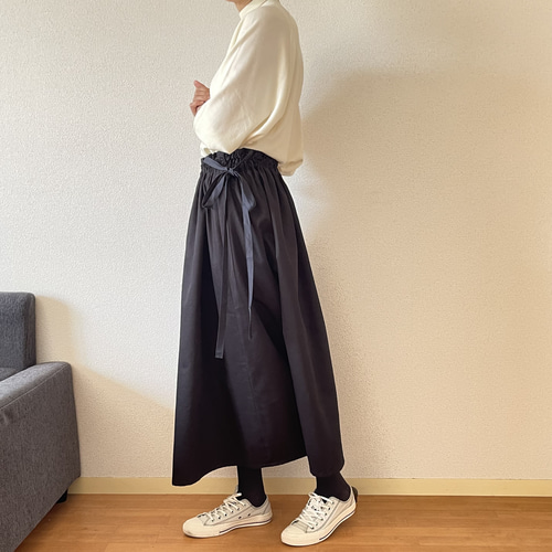 チノクロススカート サスペンダー付きスカート 黒 リボン ロング