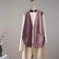 全6色】Vネックニットベスト ノースリーブカーディガンベスト 重ね着