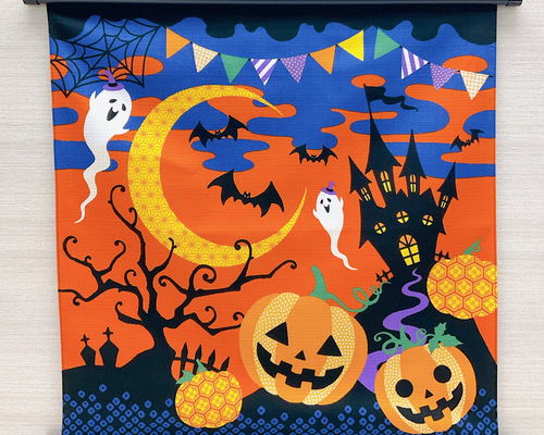 10月ウォールデコ【さとうひろみ ハロウィン】軸付きタペストリー 秋