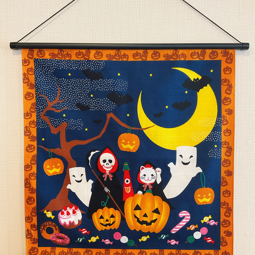 10月ウォールデコ【ハロウィン】軸付きタペストリー 秋玄関飾り