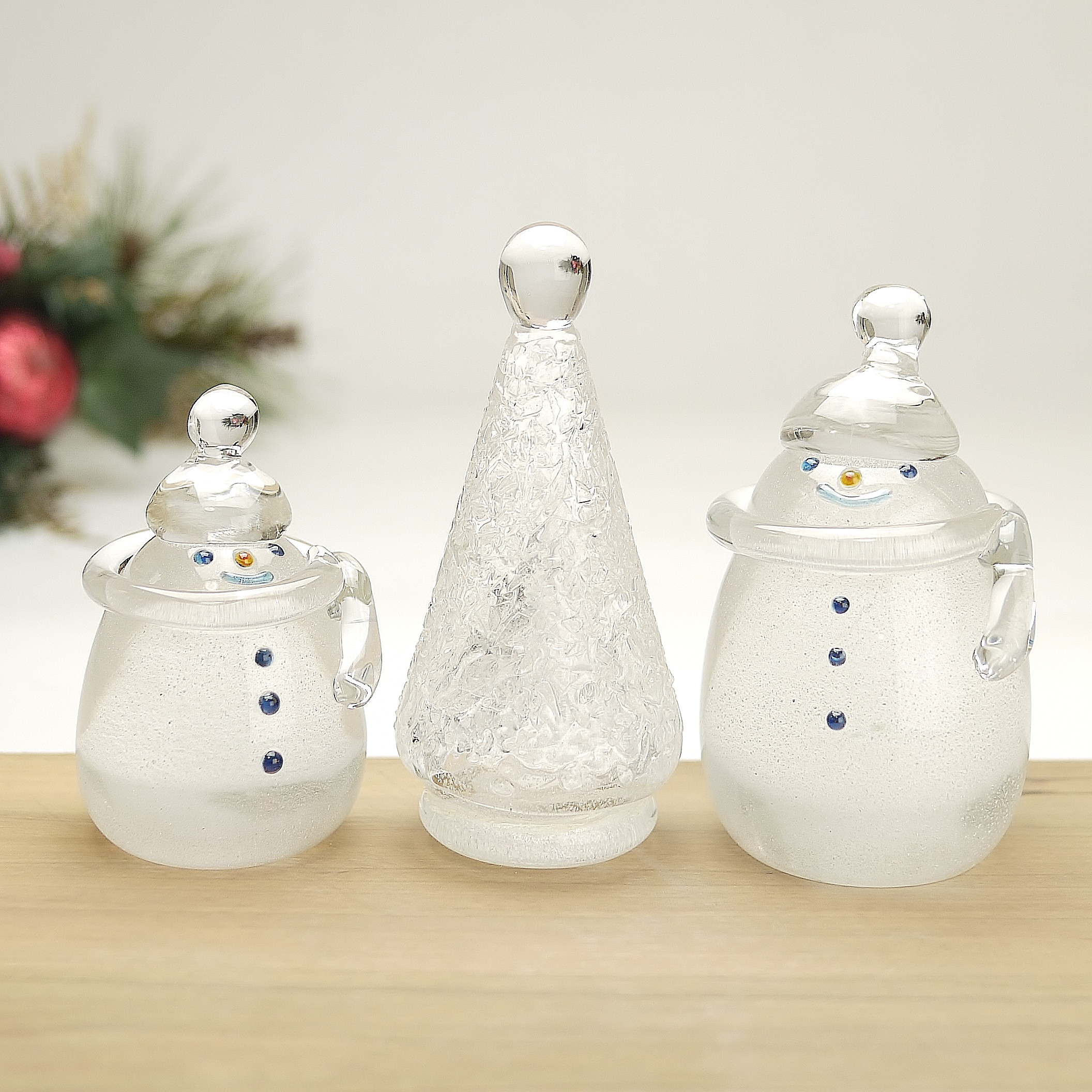 スノーマンマフラー親子&ツリー　３点セット（クリア）