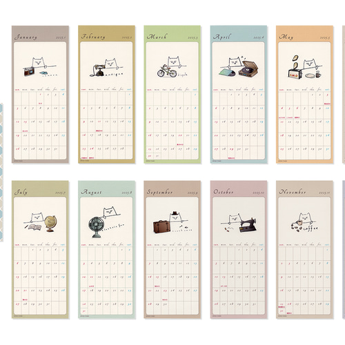 しろねこと昭和レトロなイラスト付きカレンダー2025（縦長