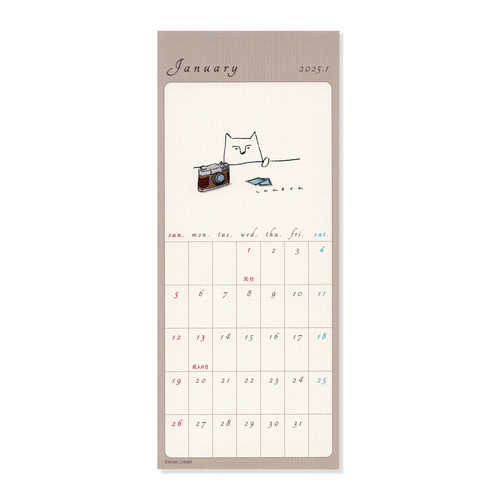 しろねこと昭和レトロなイラスト付きカレンダー2025（縦長