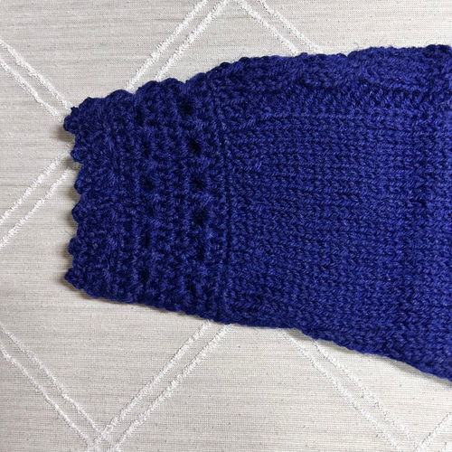 ネイビーブルー 長袖セーター 透かし編み ニット ニット・セーター