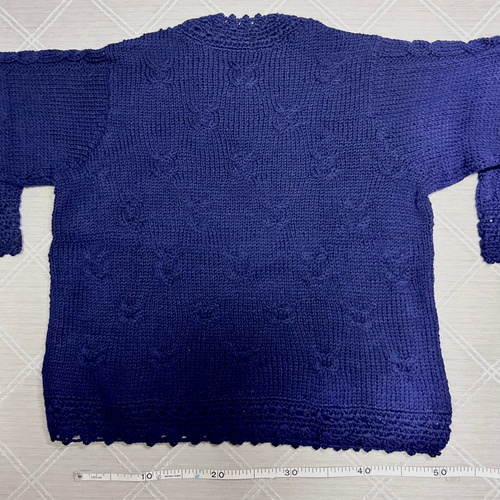 ネイビーブルー 長袖セーター 透かし編み ニット ニット・セーター