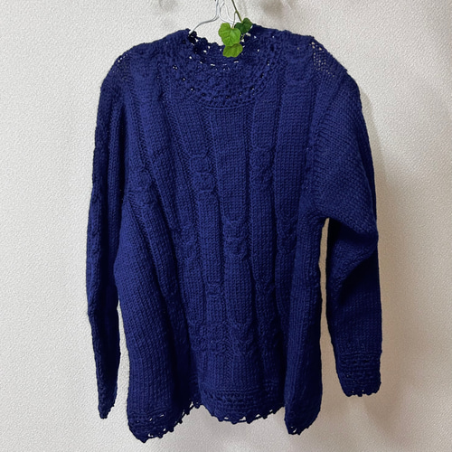 ARCHIVIO ネイビー/ブルー 長袖セーター ネイビーブルー 長袖セーター 透かし編み ニット ニット・セーター