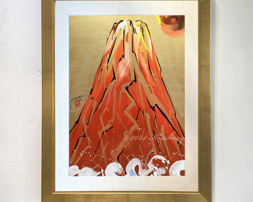 モダン赤富士 燦々」おしゃれに飾れる赤富士の絵 絵画 手描き