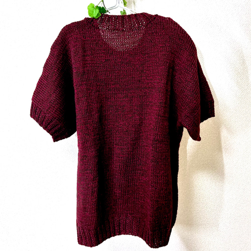 冬間近セール】ボルドーカラー 半袖セーター ケーブル編み ニット