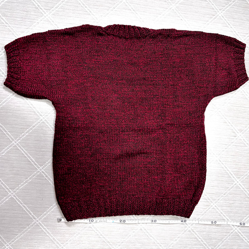 ボルドーカラー 半袖セーター ケーブル編み ニット・セーター