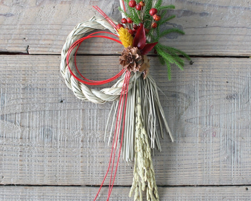 完売】お正月飾りS 紅縦 しめ縄・しめ飾り 花香枯高 kakacoco