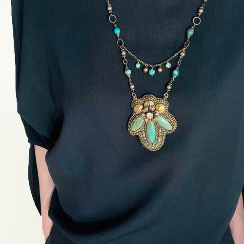 天然石 ダークグリーン ビーズネックレス ARCHIVER ネックレス 「W」「it」「LAST HEAVEN」多面カット