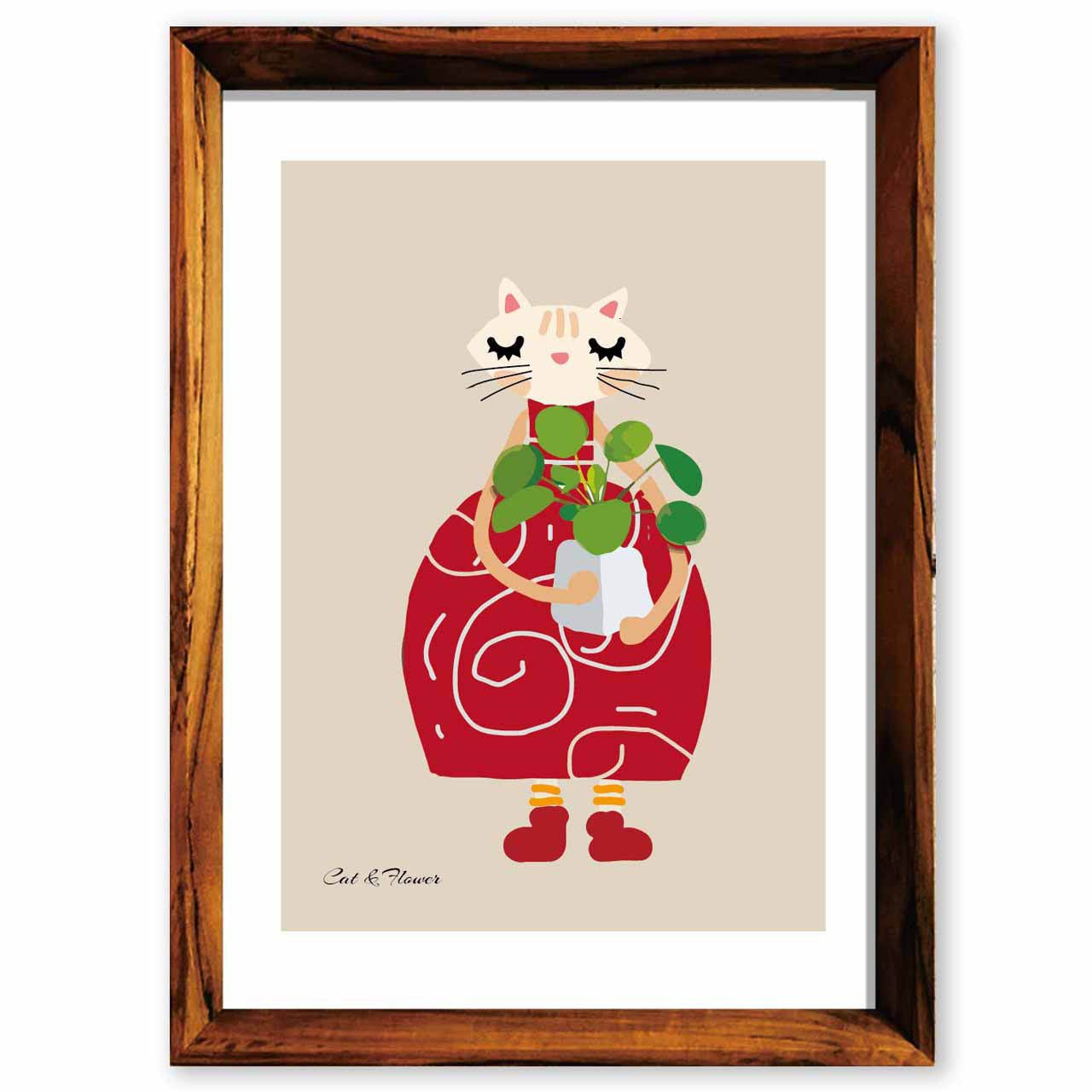 猫と花　お気に入り7800突破　イラスト　ポスター　A4 A3 A2 A1　アート  　アートポスター　3139