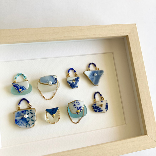 オーダー品】青いシー陶器のバッグ シーガラス/シーグラスアート/置物