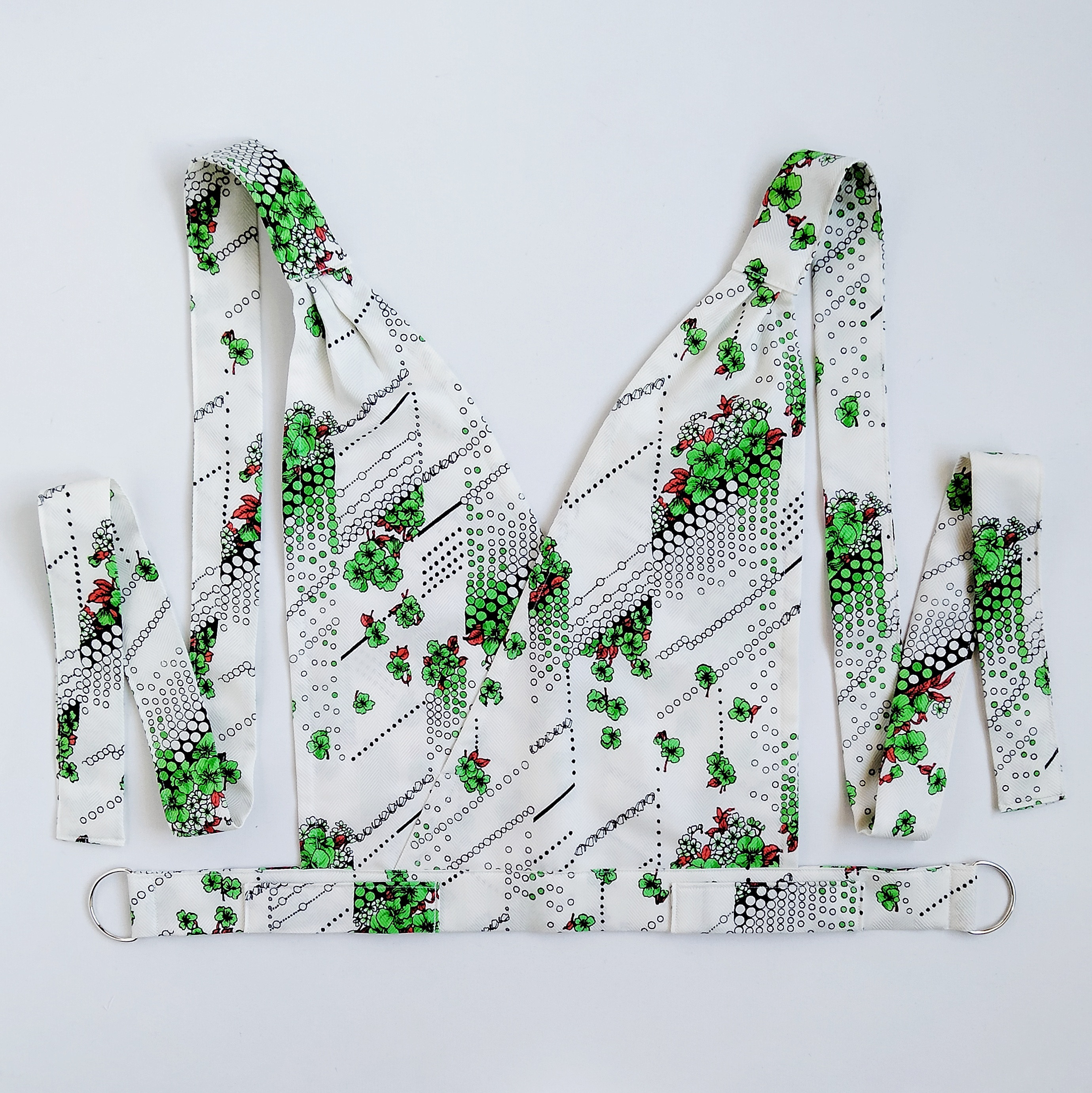 茶道のお稽古着・緑のレトロ花文様