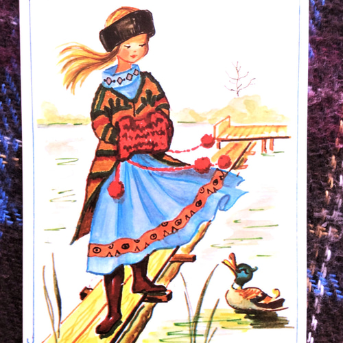 France vintage マドモアゼルとギャルソン・イラスト絵葉書