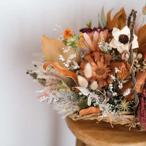 ドライフラワー 花かごアレンジ① 秋色花かごアレンジ＊ドライフラワーアレンジメント＊ウェルカム