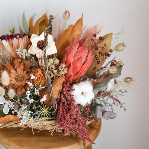秋色花かごアレンジ＊ドライフラワーアレンジメント＊ウェルカム