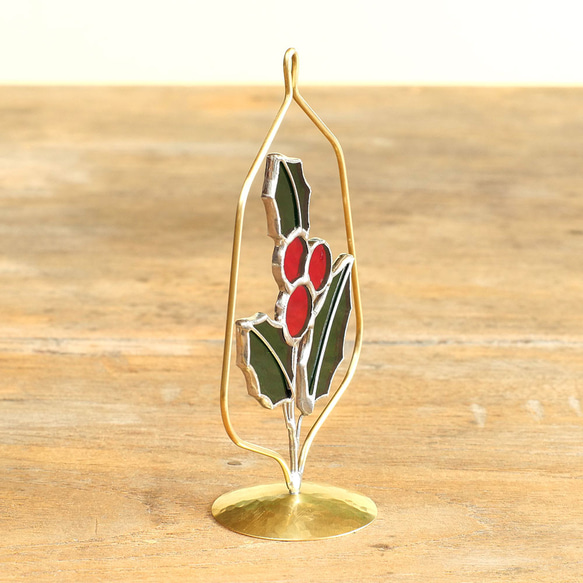 12月の誕生花　柊　（真鍮ベース・ステンドグラス） 6枚目の画像