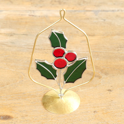 12月の誕生花　柊　（真鍮ベース・ステンドグラス） 4枚目の画像